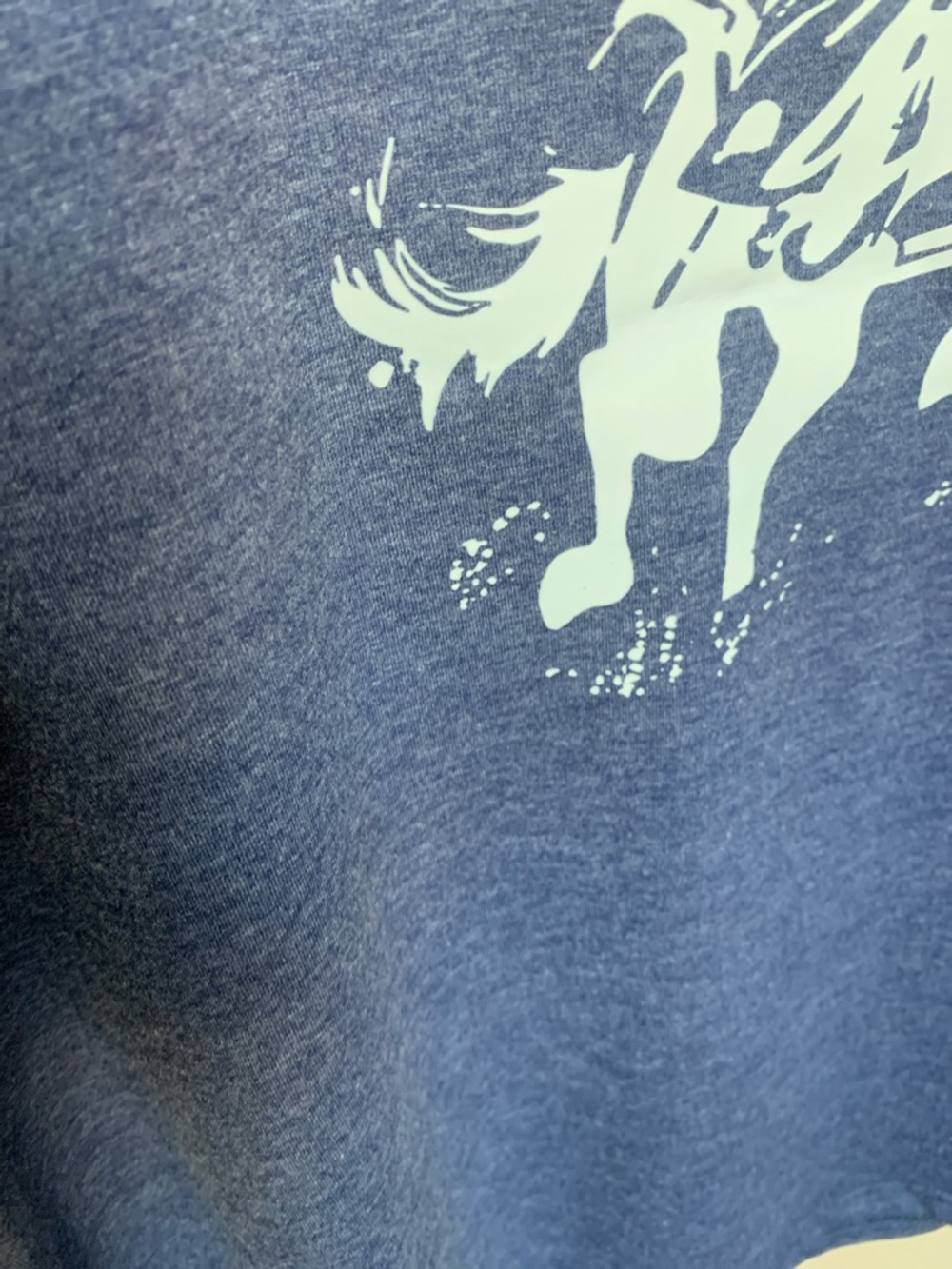 WESTERN Heathered Blue Crewneck Graphic Print GIDDY UP Tee Shirt - Picture 4 of 5